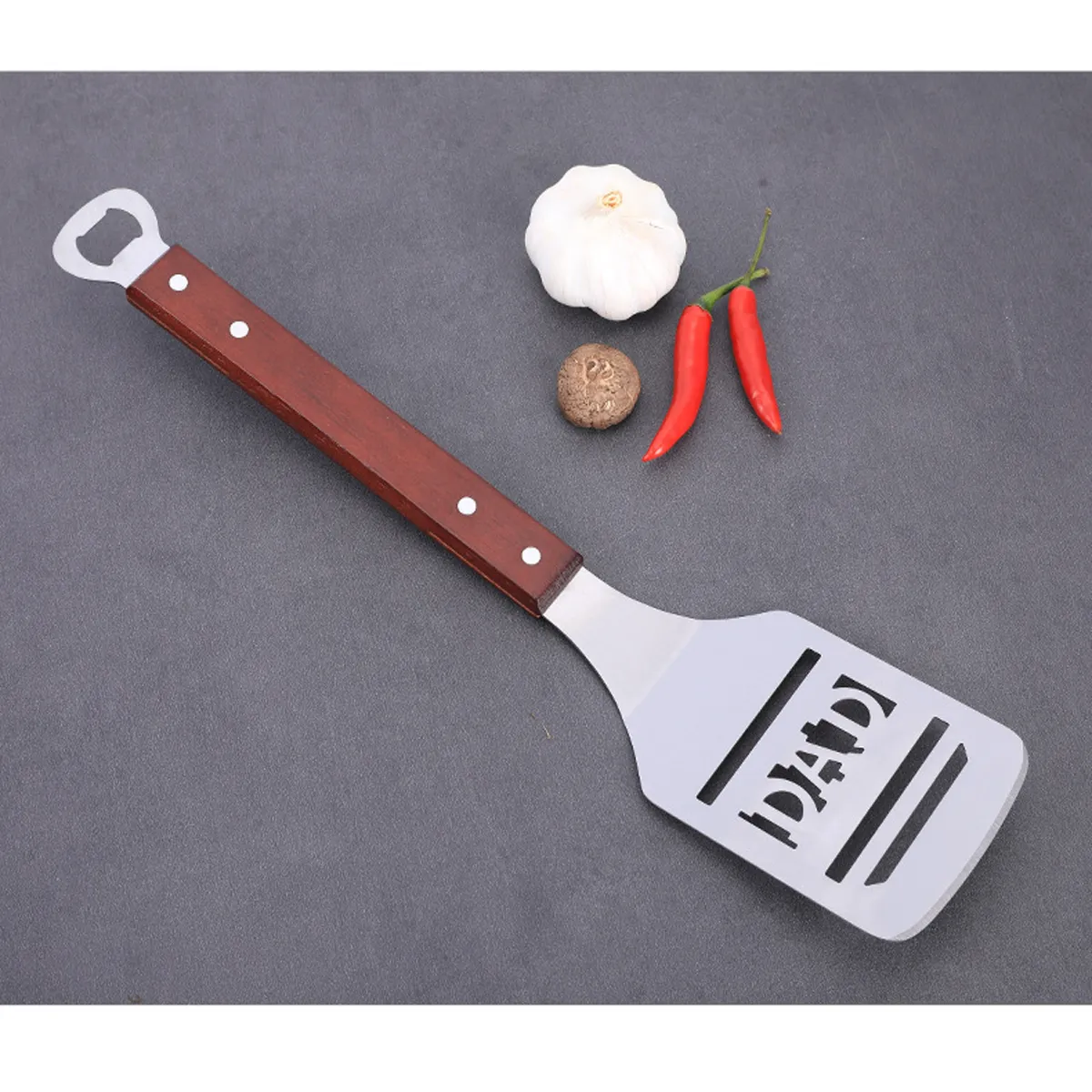 Steak Frying Shovel Wooden Handle Stainless Steel Spatula 5