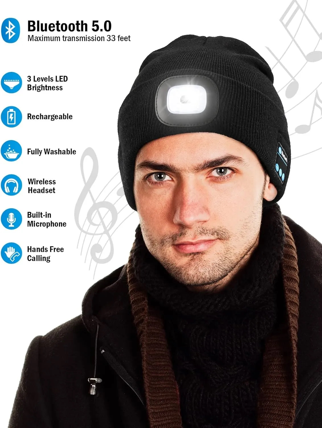 Bluetooth Beanie Hat with LED Light 2