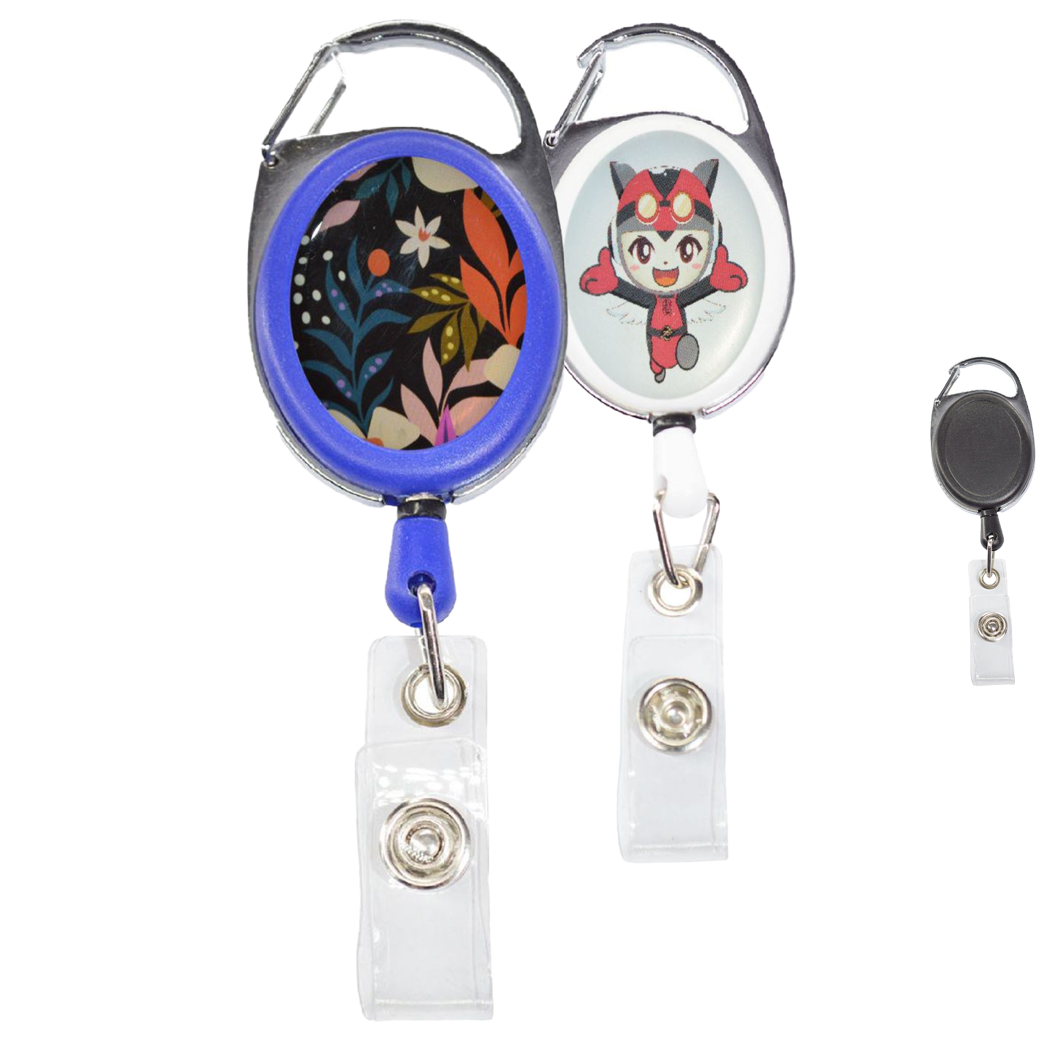 Front Concave Surface Oval Carabiner Badge Reel w/ Plain Back 1