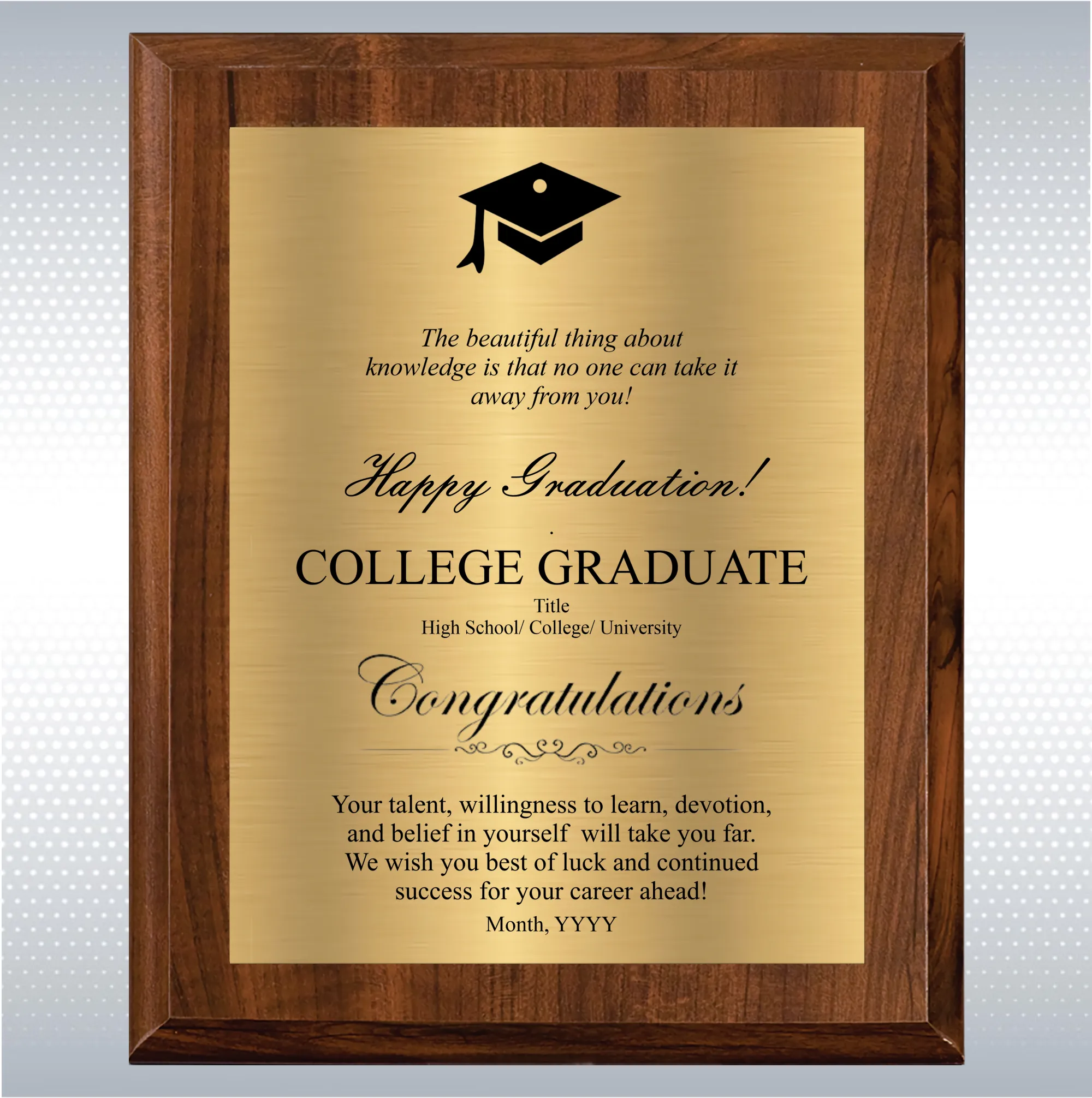 Cherry Finish Graduation Gift Plaque Award 5