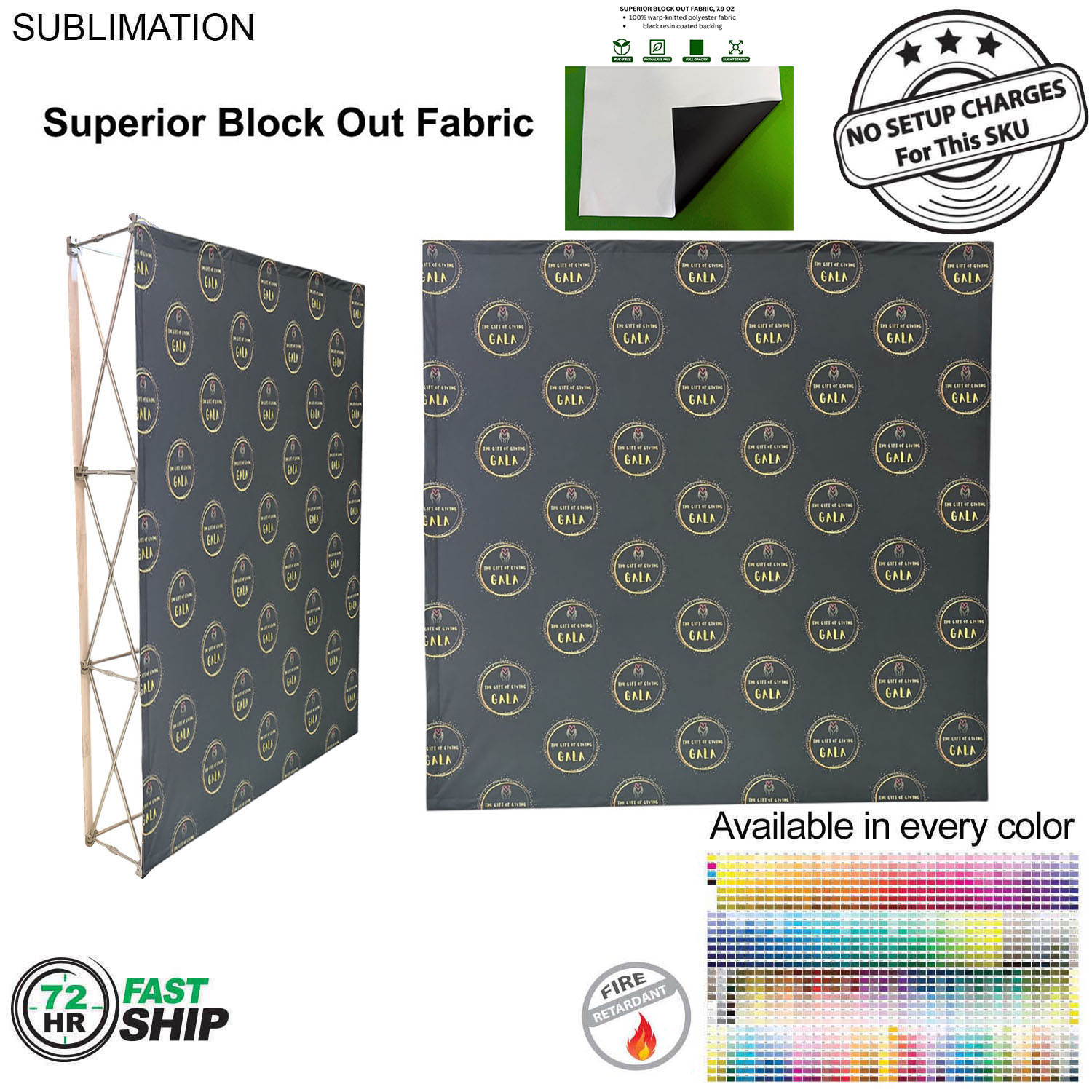 72 Hr Fast Ship - 7.5' Straight Wall Tension Fabric Pop-up Display, Superior Block Out fabric 1