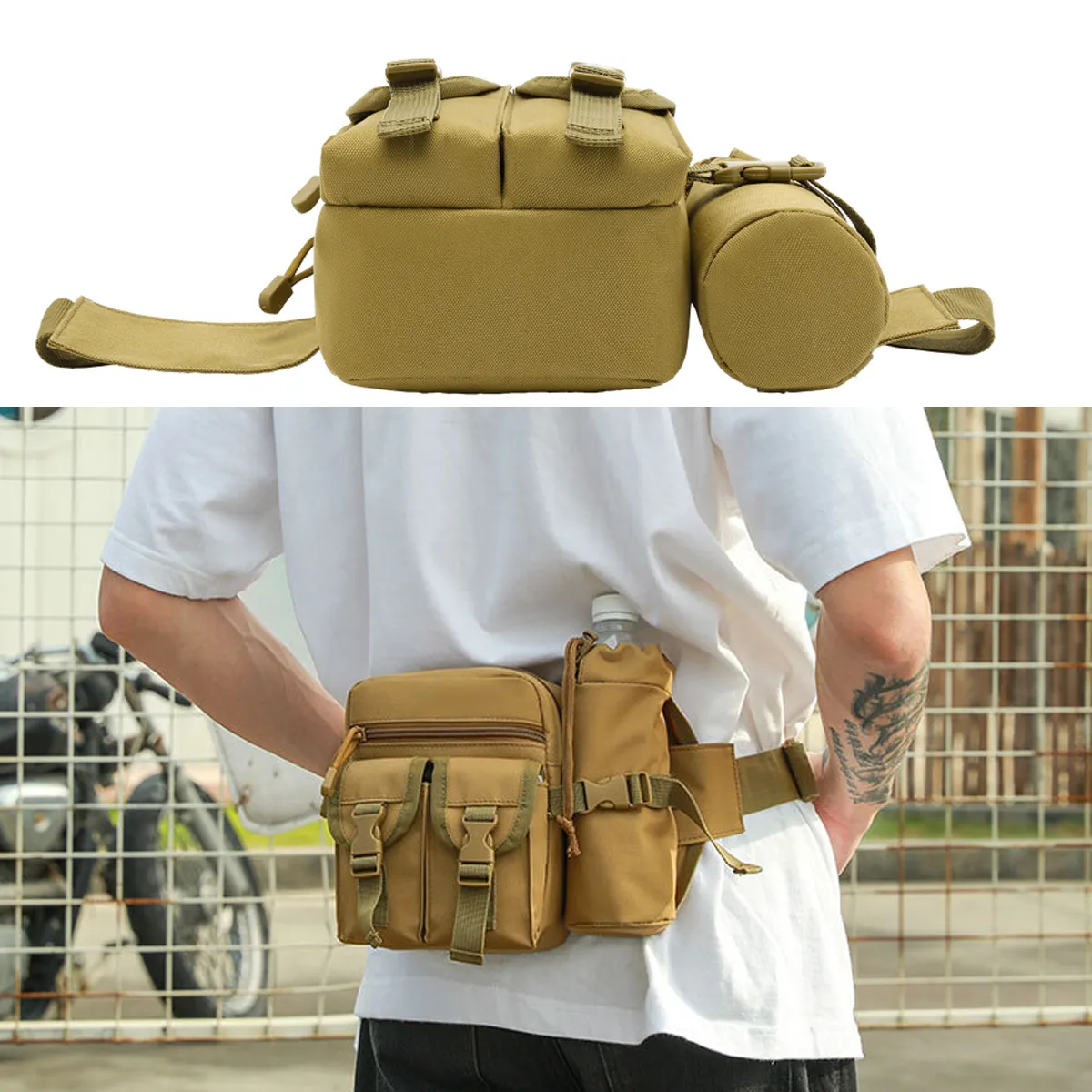 Tactical Waist Pouch Fanny Pack W/ Water Bottle Holder 2