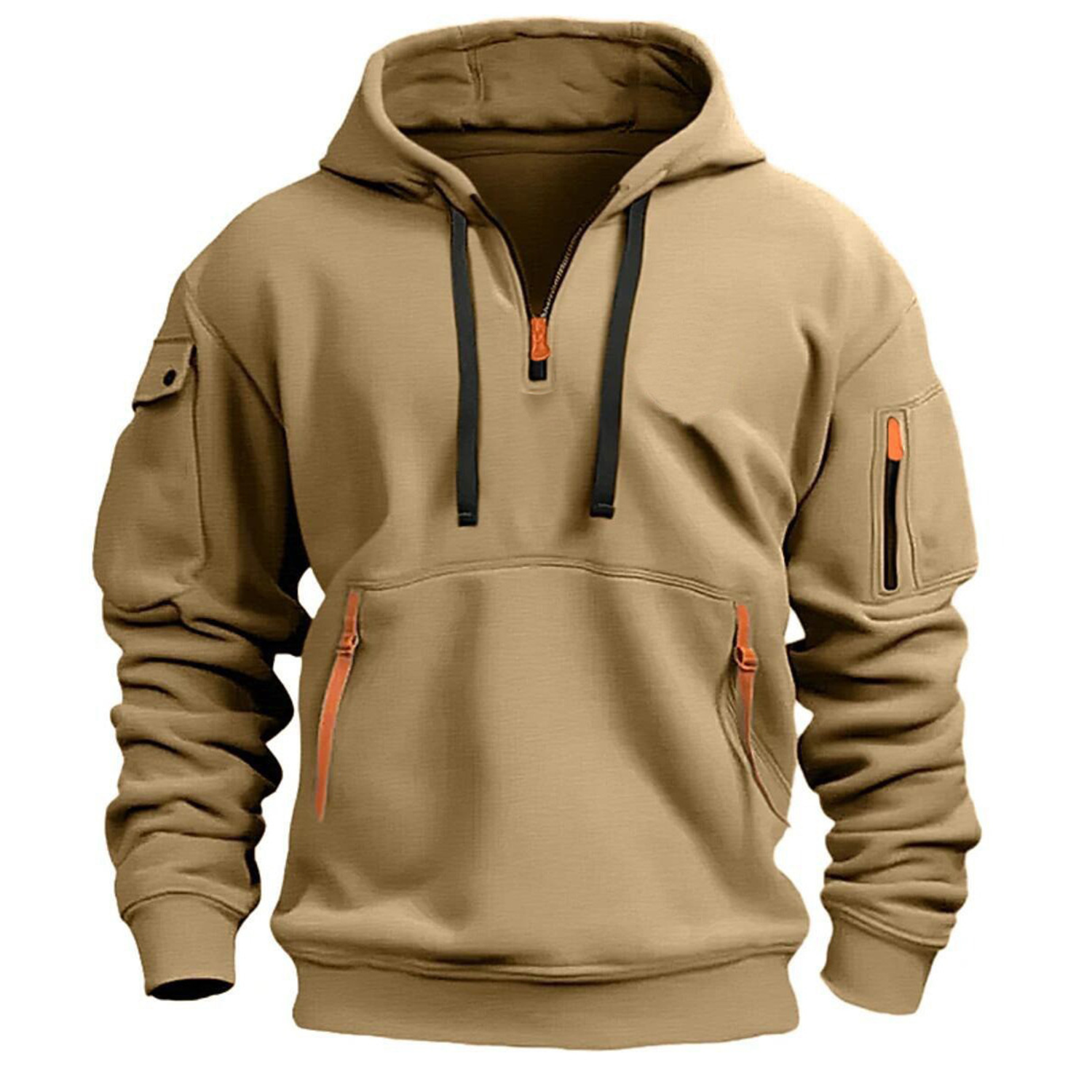 Casual Zippered Multi-pocket Hoodie 4