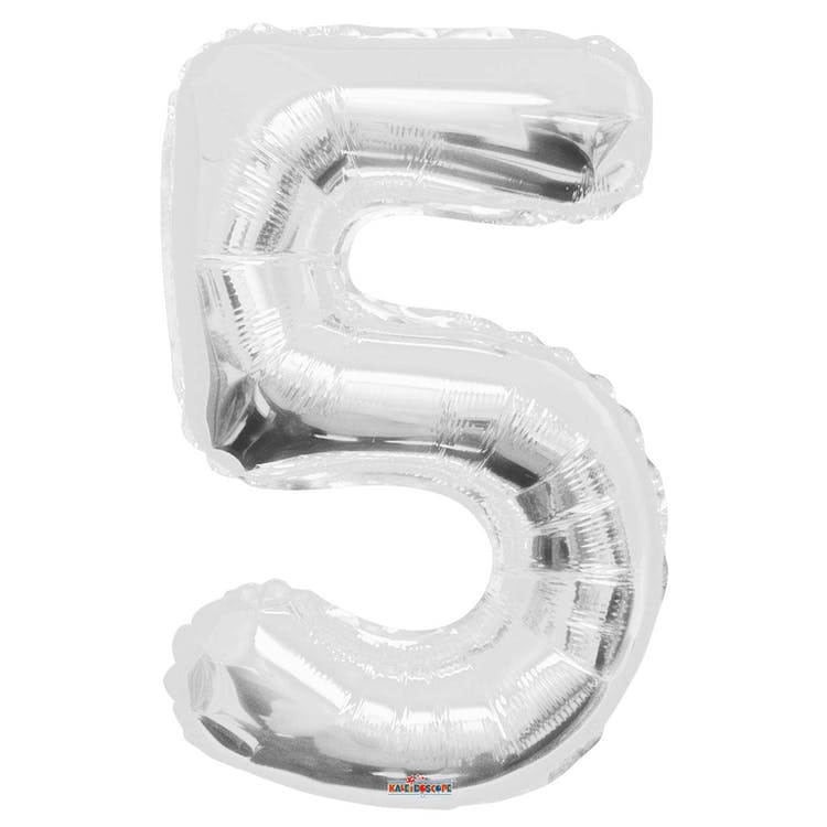 Mylar Number 5 Balloons - Silver 34" 2