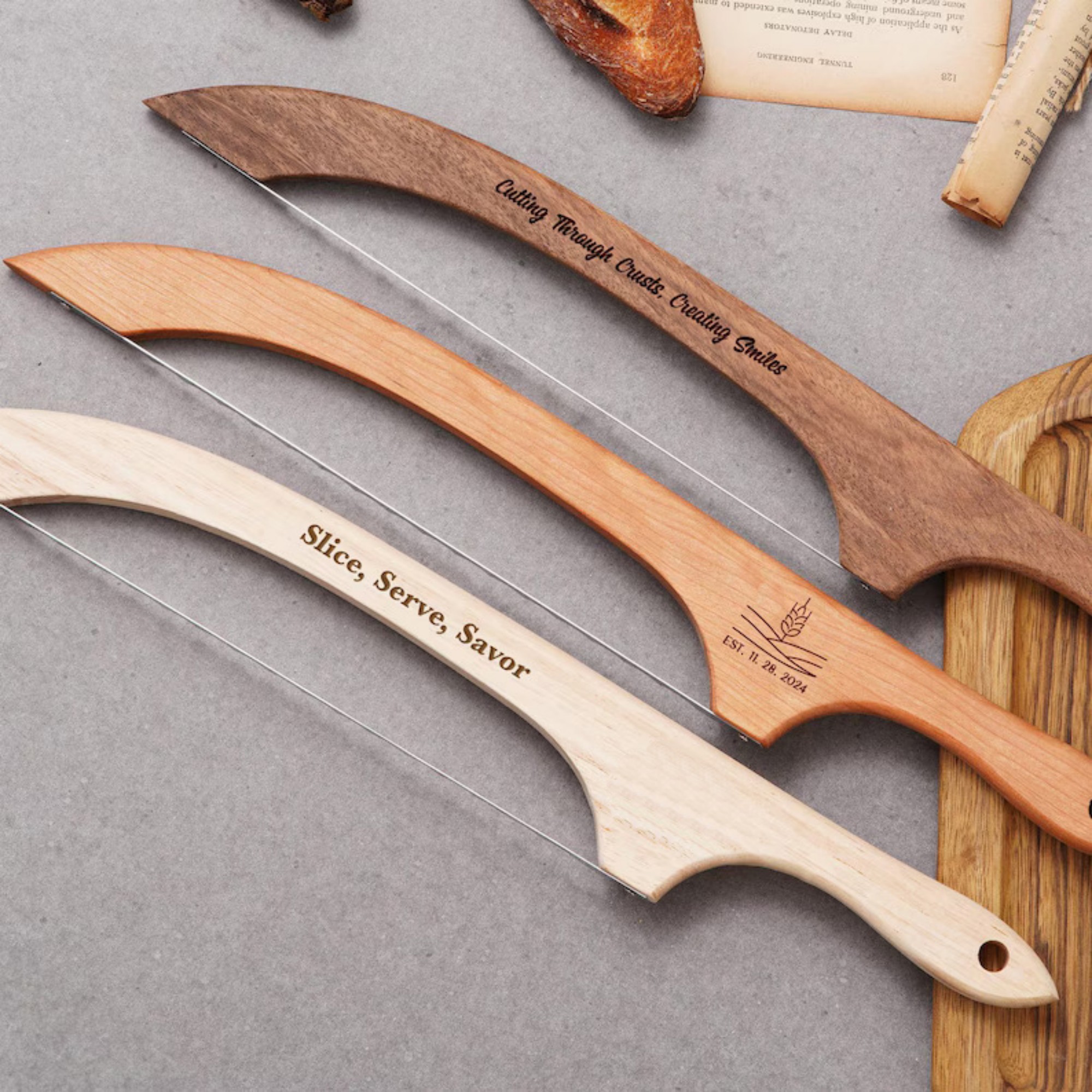 Wooden Bow Bread Knife With Bag 3