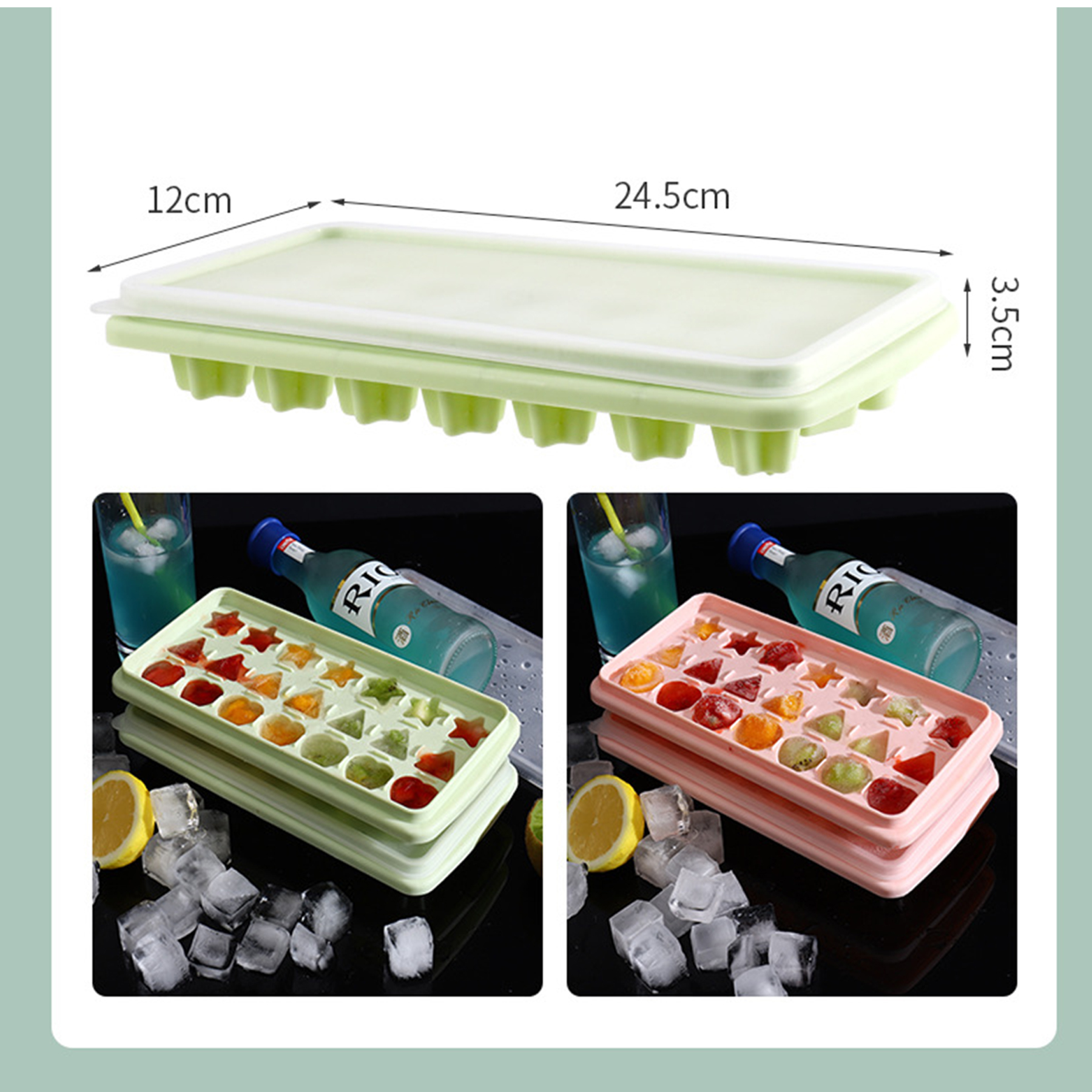 Ice Cube Tray with Lid Stars Triangles Love Hearts Shape 2