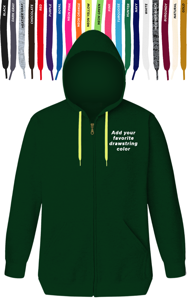 Custom Drawstring Zip Front Hoodie, custom hoodie or sweatshirt with logo imprint 16