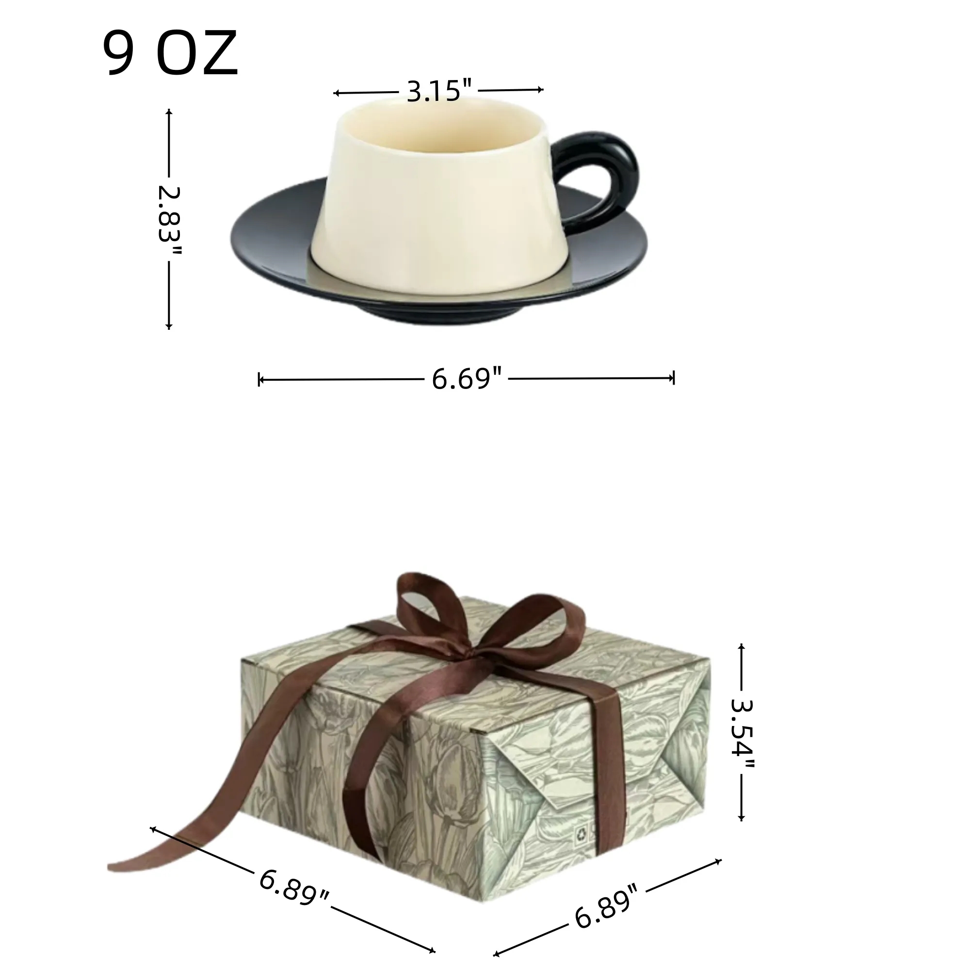 9 OZ Ceramic Coffee Mug Saucer Gift Box Set Espresso Cup 6