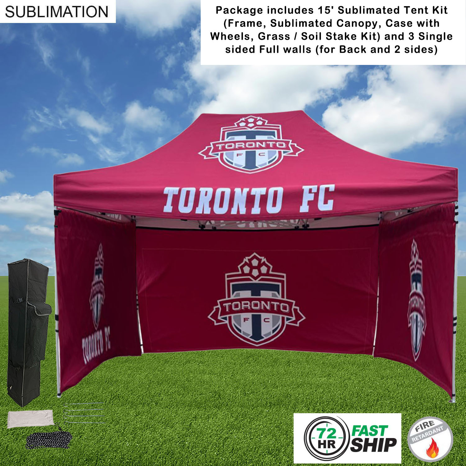 72Hr Fast Ship - Full Privacy Tent Package, 15' Sublimated Tent kit, 3 single sided Full walls 20
