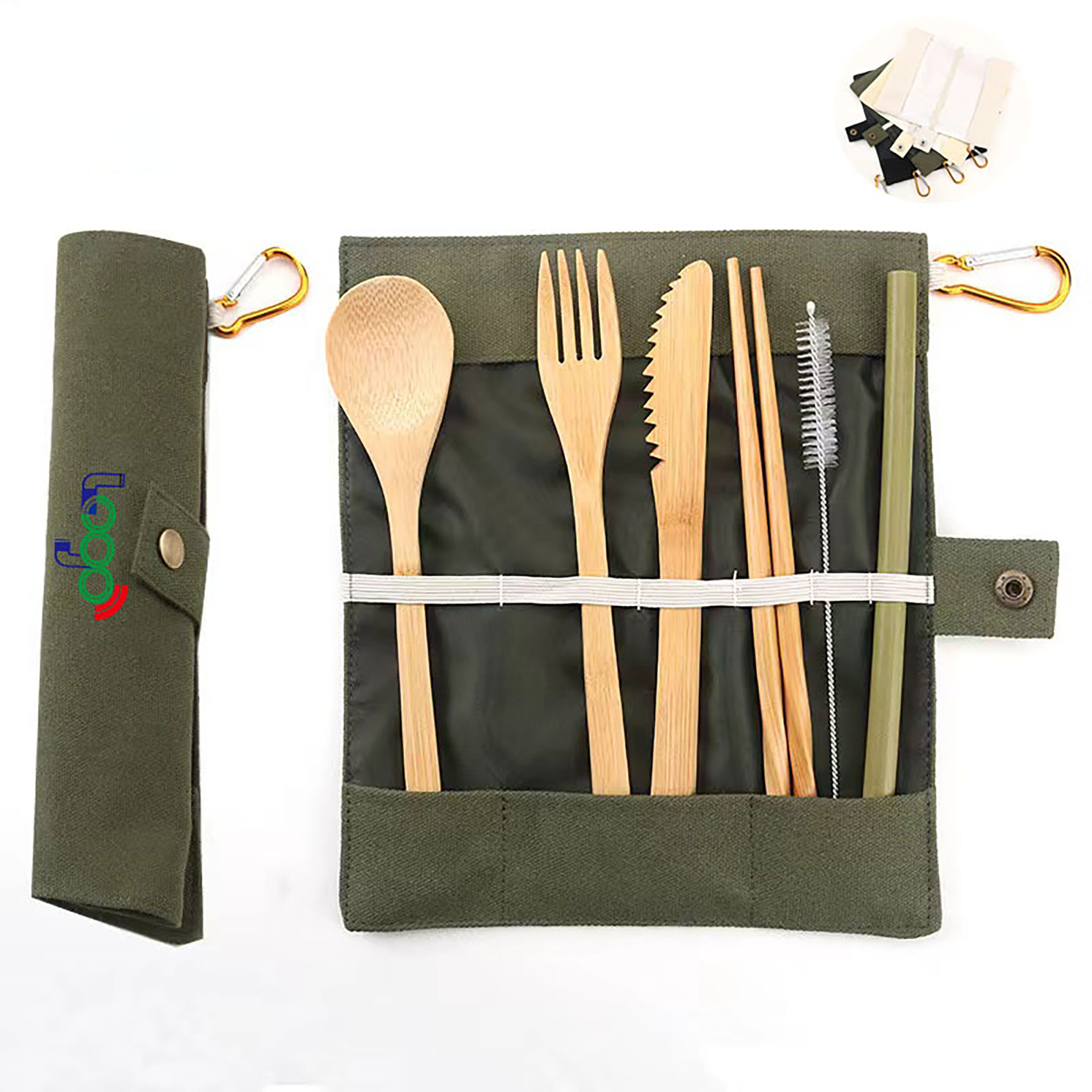 Travel 6 Pieces Reusable Bamboo With Pouch and a Carabiner 2