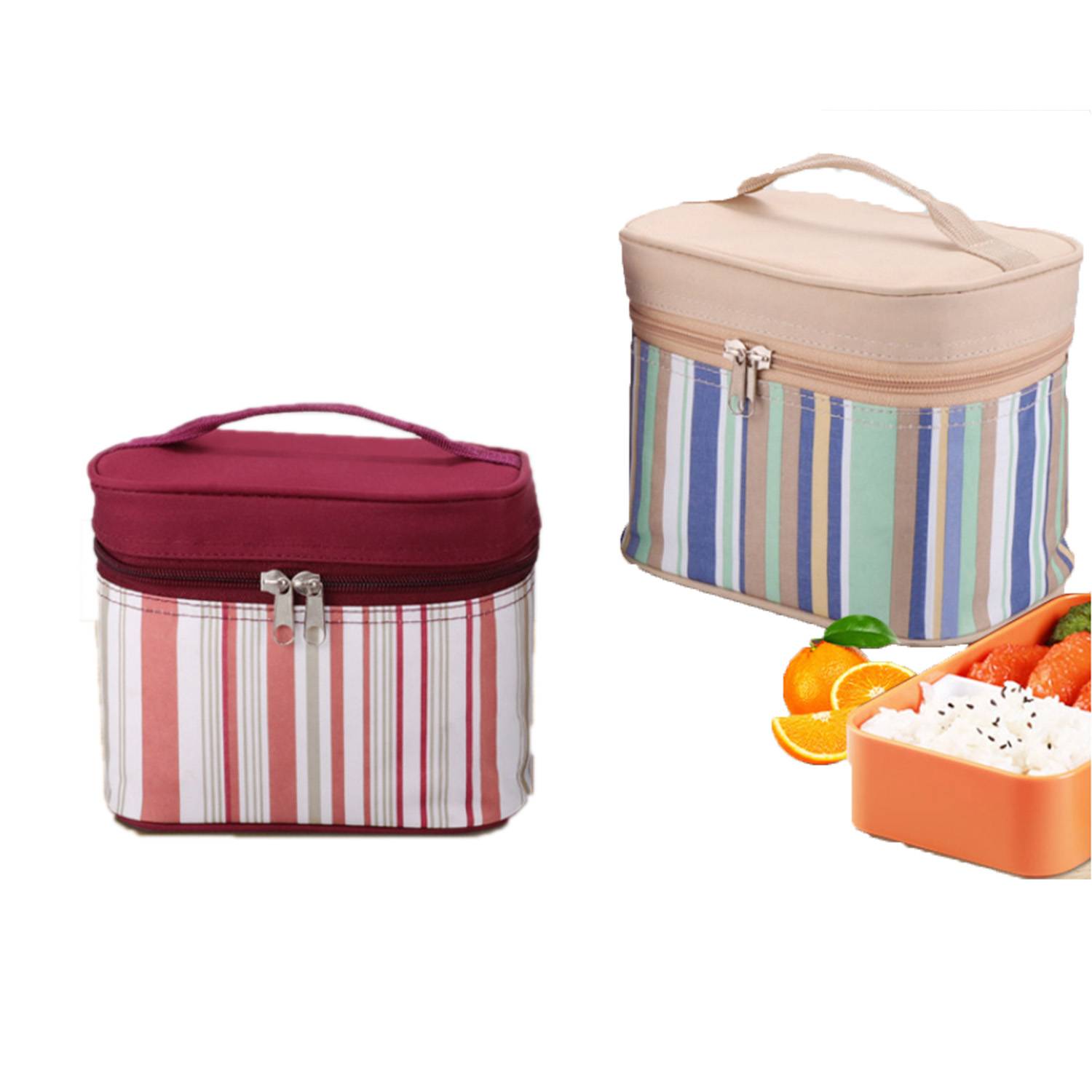 Portable Striped Insulated Lunch Bag 5