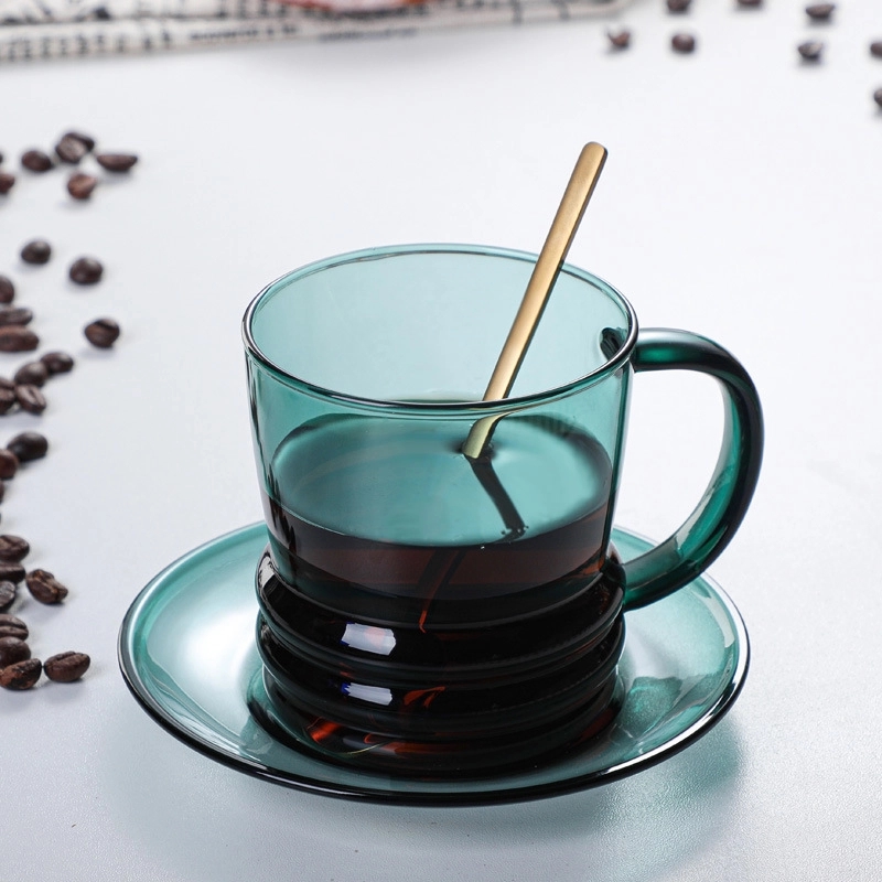 Custom 10 OZ. Glass Tea Cup Coffee Mug with Saucer Set 4