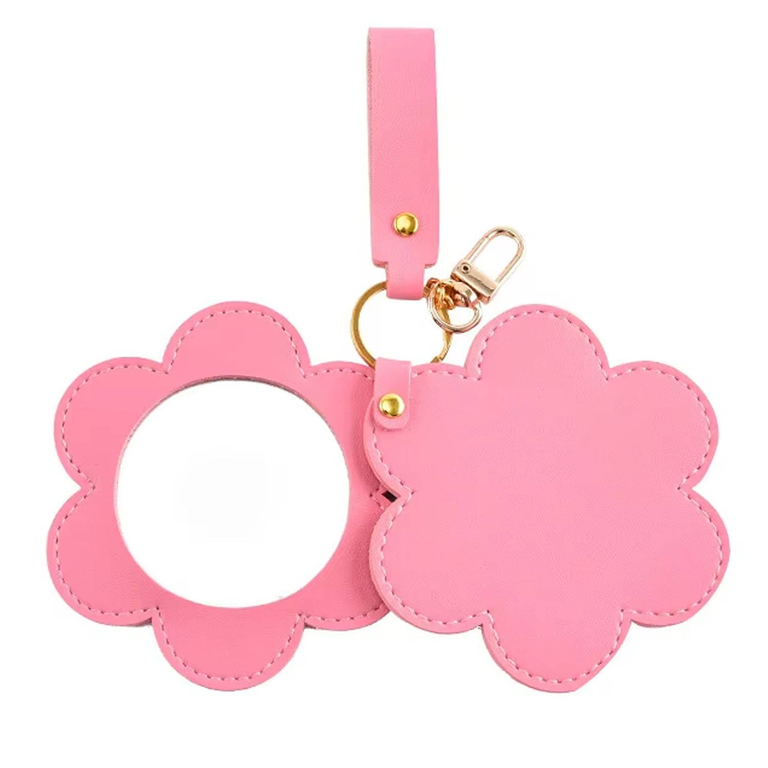 PU Leather Rotating Flower Makeup Mirror Keychain 3