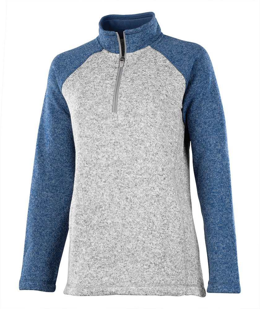 Women's Quarter Zip Color Blocked Heathered Fleece