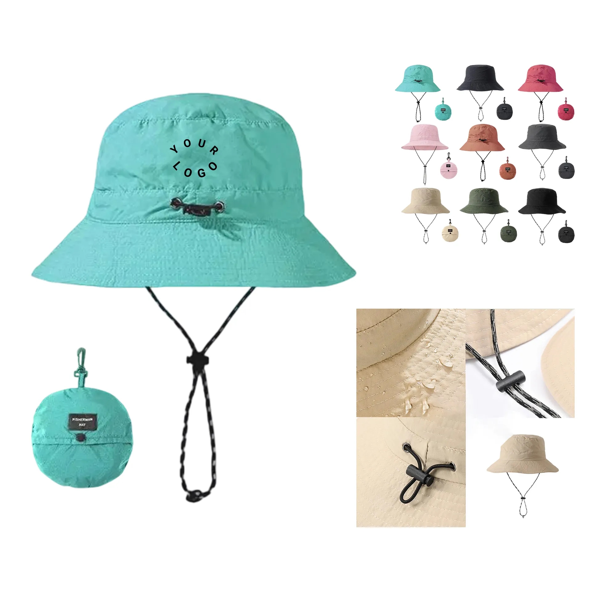 Waterproof Polyester Bucket Hat with Long Brim 4