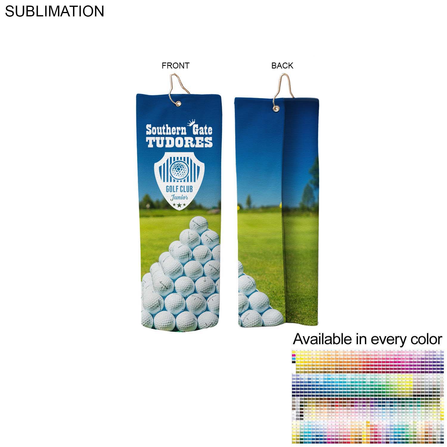 Microfiber Dri-Lite Terry Golf Towel, Finished size 6x15, Trifold Grommet & Hook, Sublimated 3
