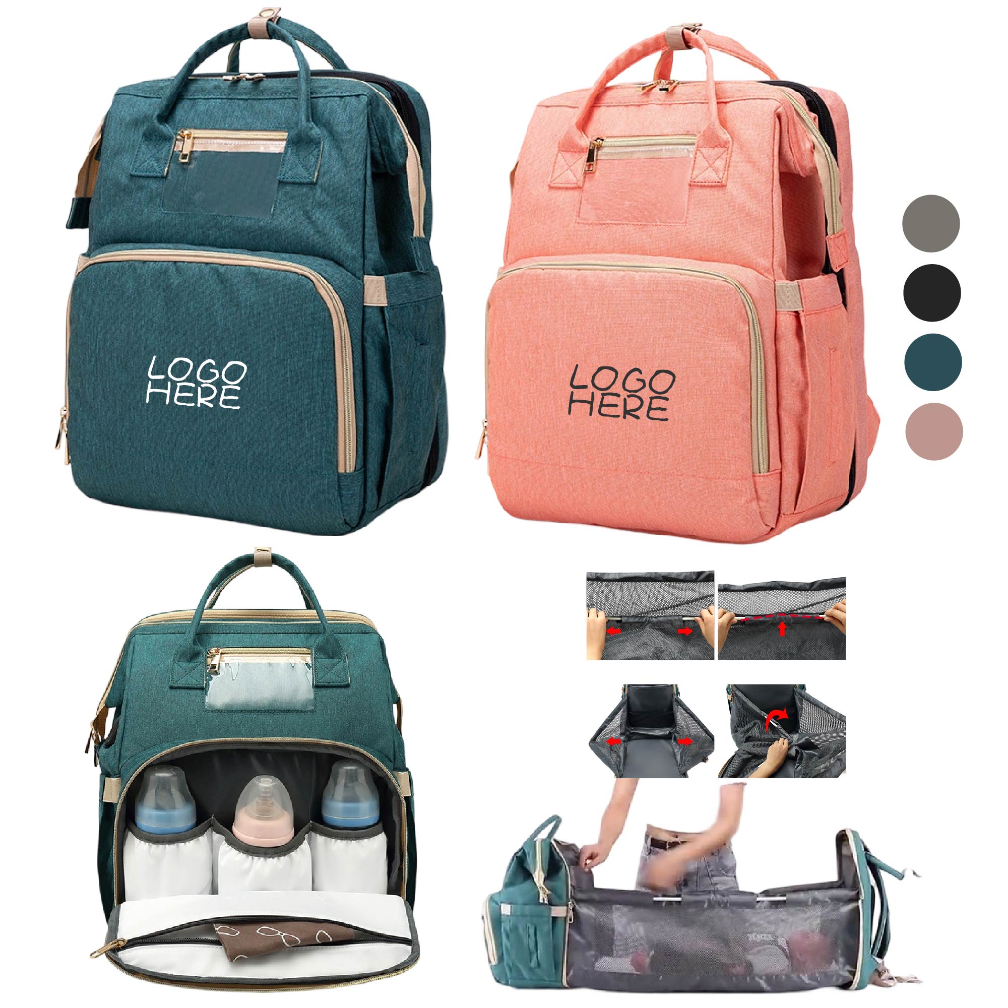 Foldable Diaper Backpack w/Baby Bed 2