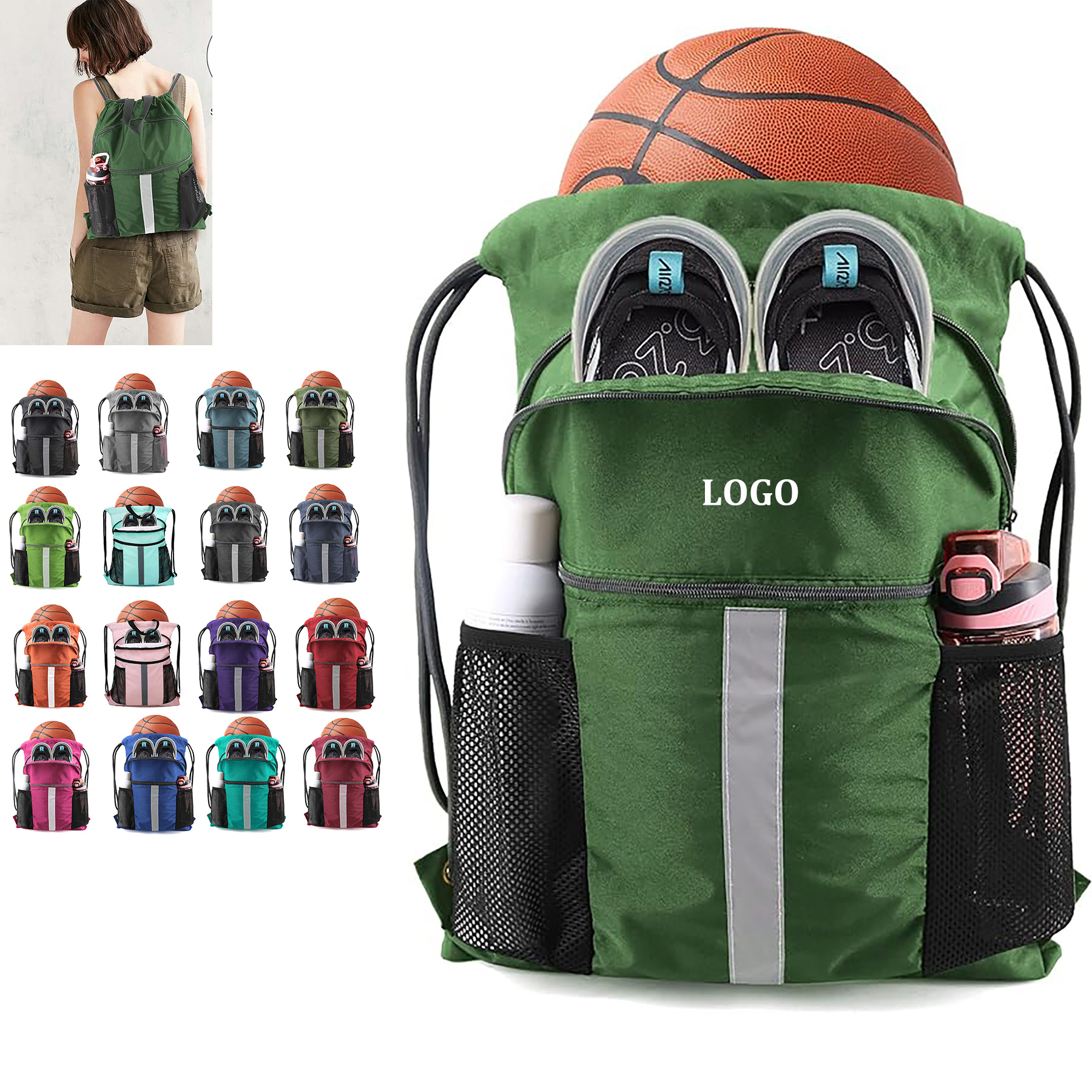 Drawstring Backpack with Shoe Compartment 10