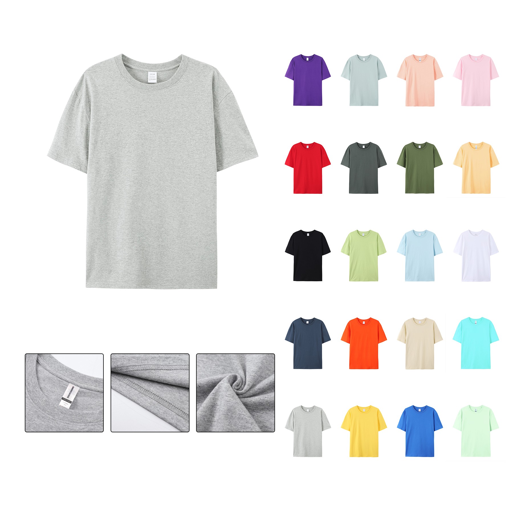 Unisex Solid Color 180GSM Round Neck Short Sleeve
