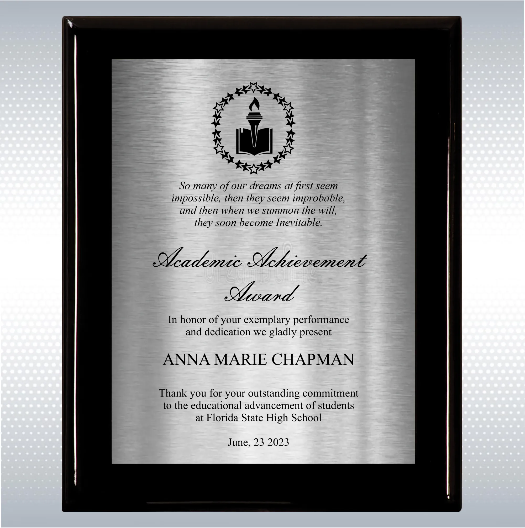Black Piano Finish Wood Plaque Academic Achievement Gift 18