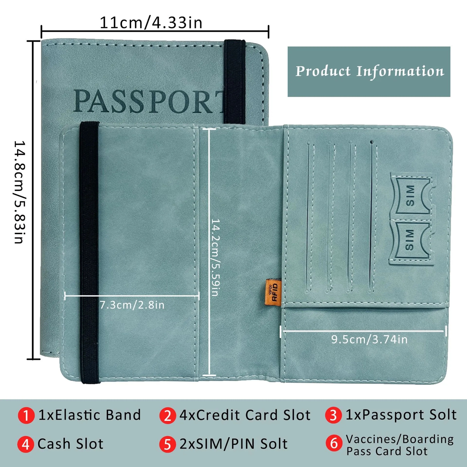 RFID Blocking Travel Wallet Passport Holder With Elastic 6