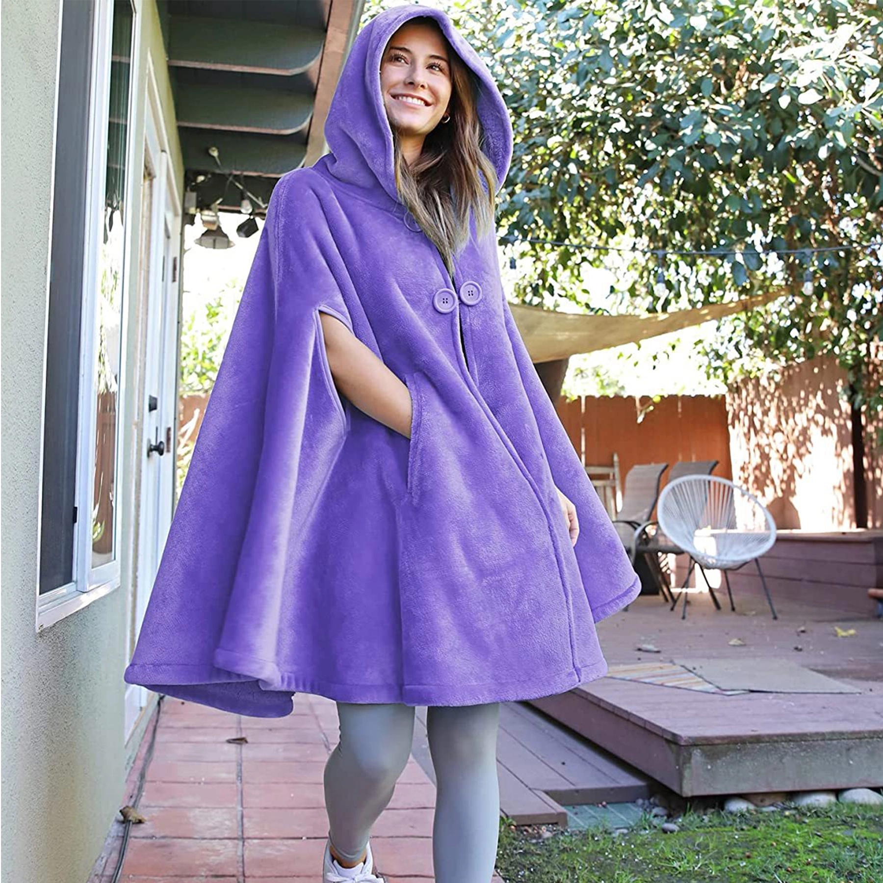 Poncho Hooded Blanket Wrap With Pockets Sherpa Fleece 3