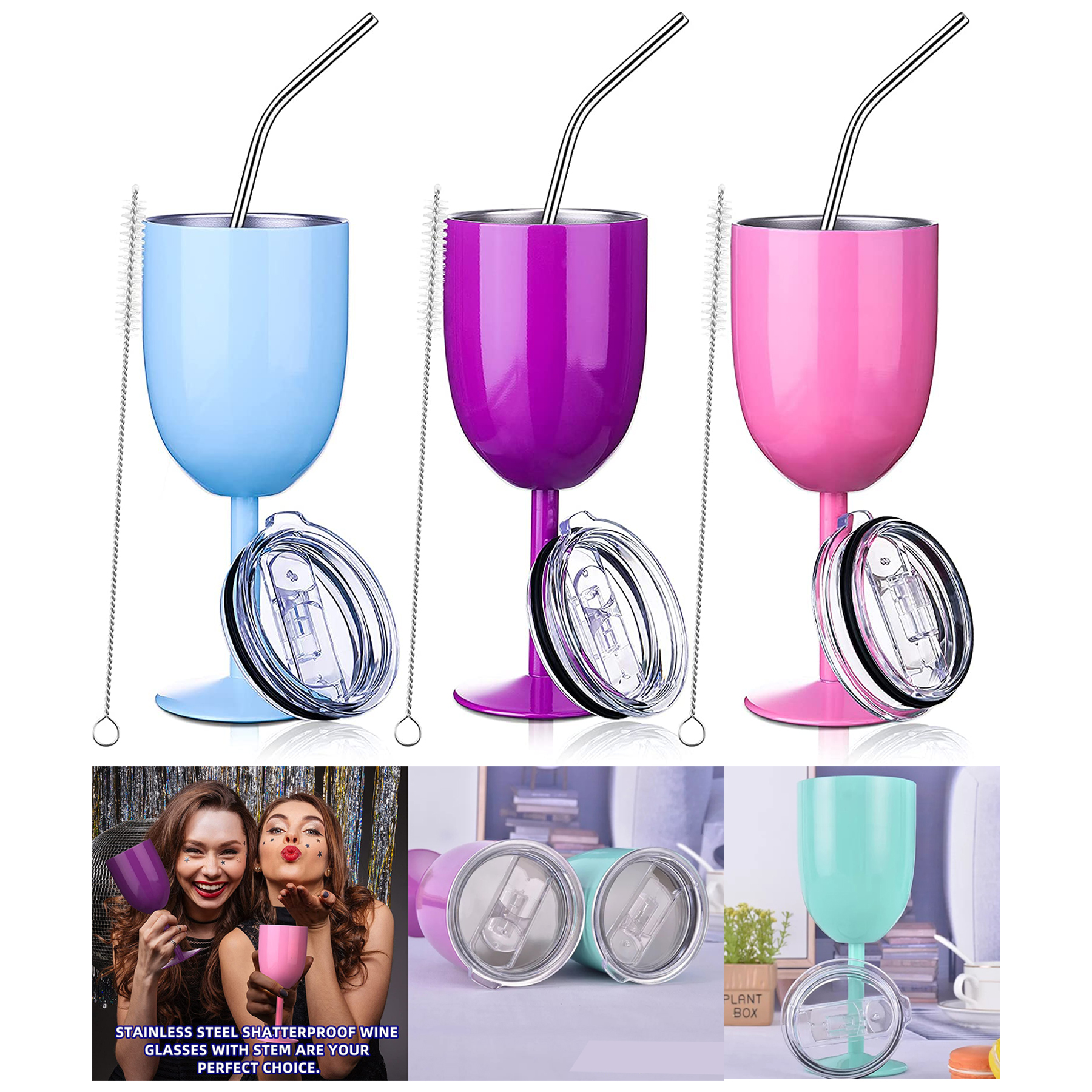 10 oz Stemmed Stainless Steel Wine Glasses