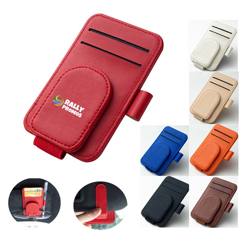 PU Leather Magnetic Auto Visor Eyeglasses Clip With Pen Slot 3