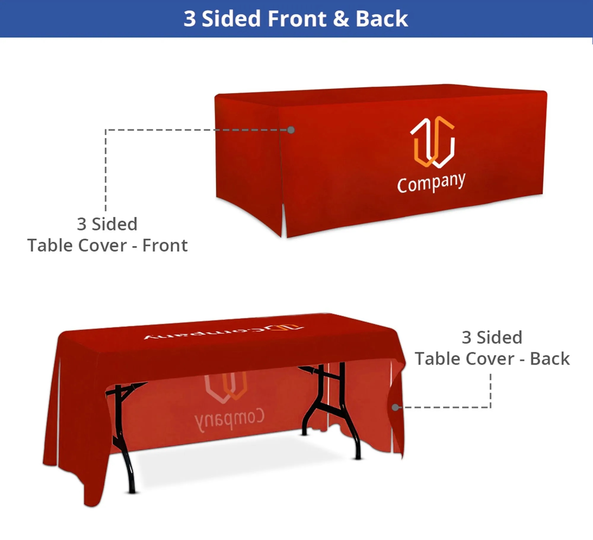 3 sided - Open Corner Table Covers - 8' x 2.5' 3