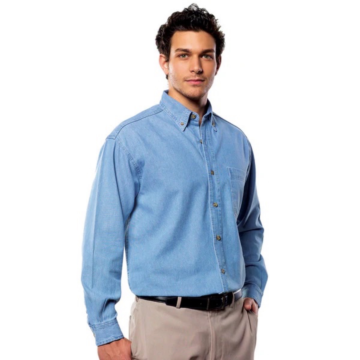 Men's Tall Long Sleeve Cotton Denim Shirt 2