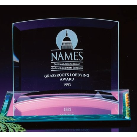 Curved Glass Award on Mirror Base (6"x4")