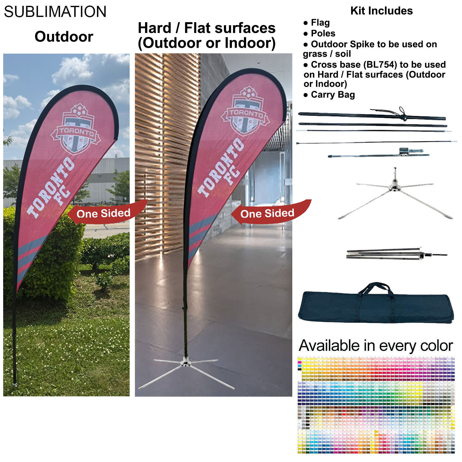 7.5' X-Small Tear Drop Flag Kit, Full Color Graphic 1 Side, Outdoor Use Spike base, Indoor Crossbase 2