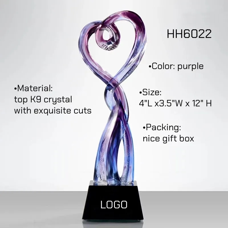 Creative Glazed Crystal Heart-Shaped Trophy Award LOT 1
