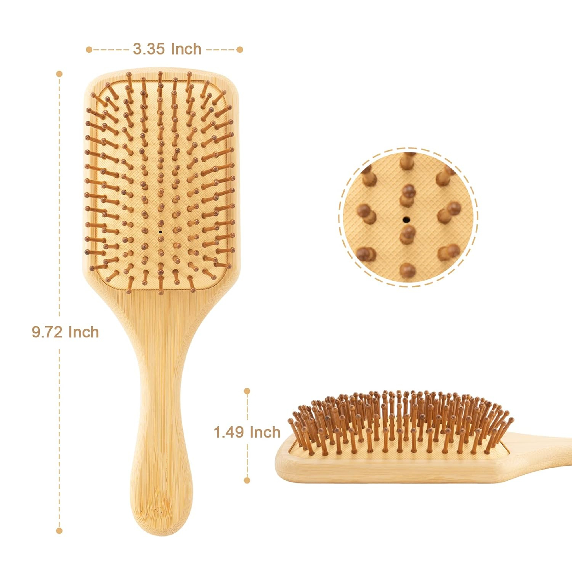 Square Bamboo Paddle Hair Brush With Bamboo Bristles For Men Women 5