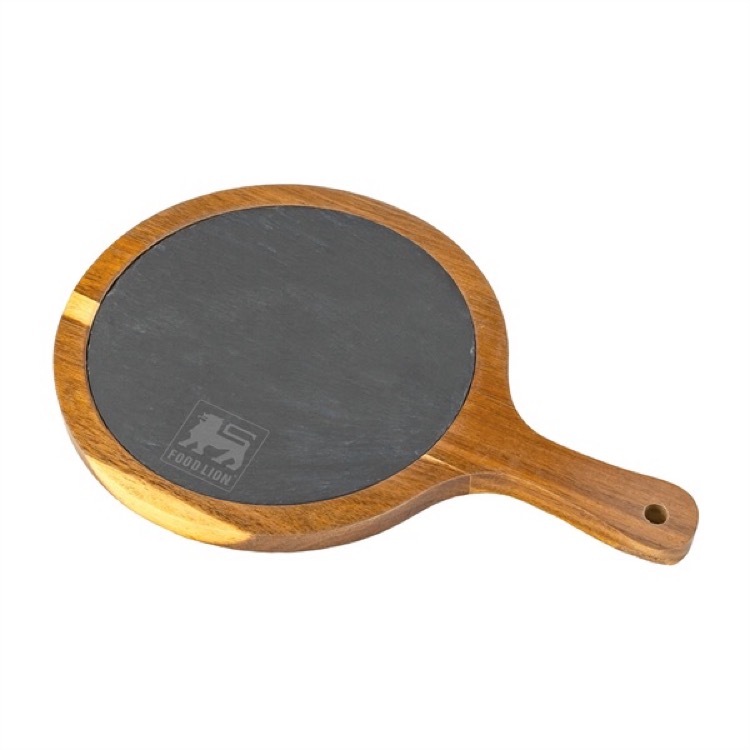 Small Flair Round Acacia Wood & Slate Serving Board w/Handle 2