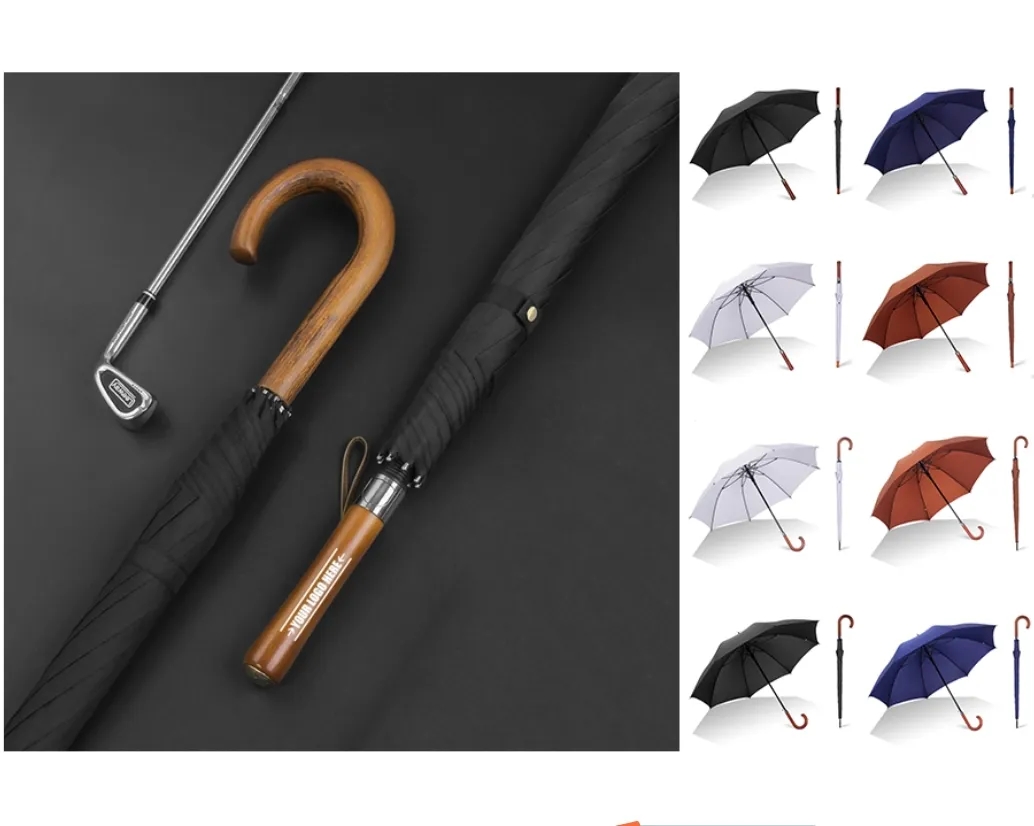 Custom Logo Golf Umbrellas Bulk with Wooden Handle for Promotional Gifts 1