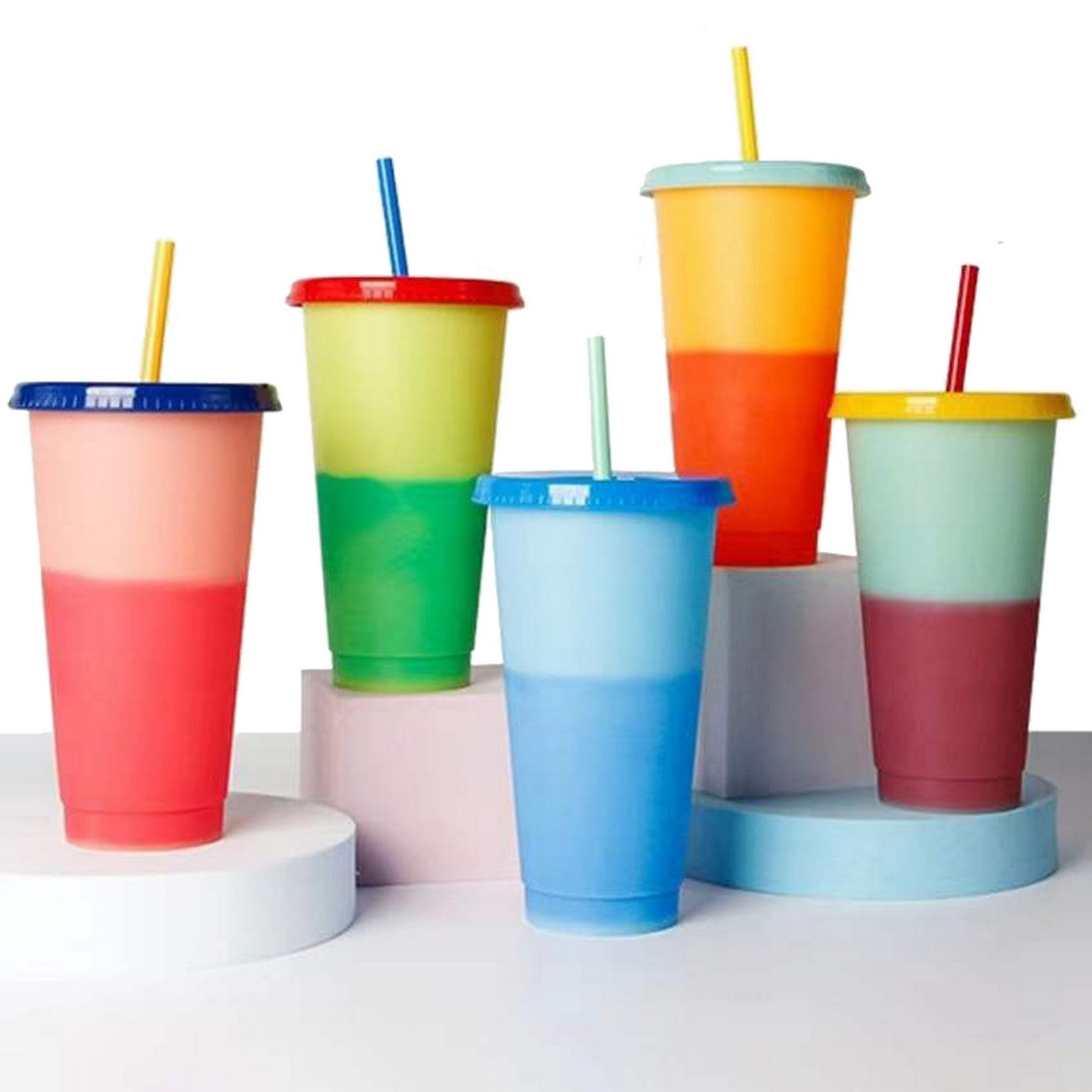 24 Oz Plastic Color Changing Cup With Lid & Straw 3