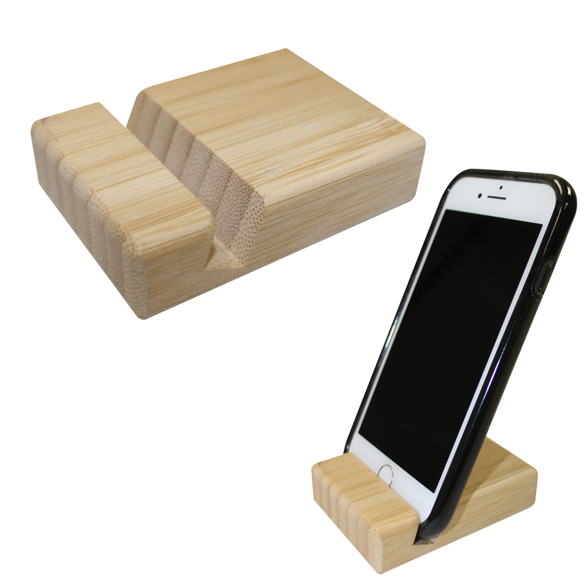 Bamboo Block Phone Stand 2