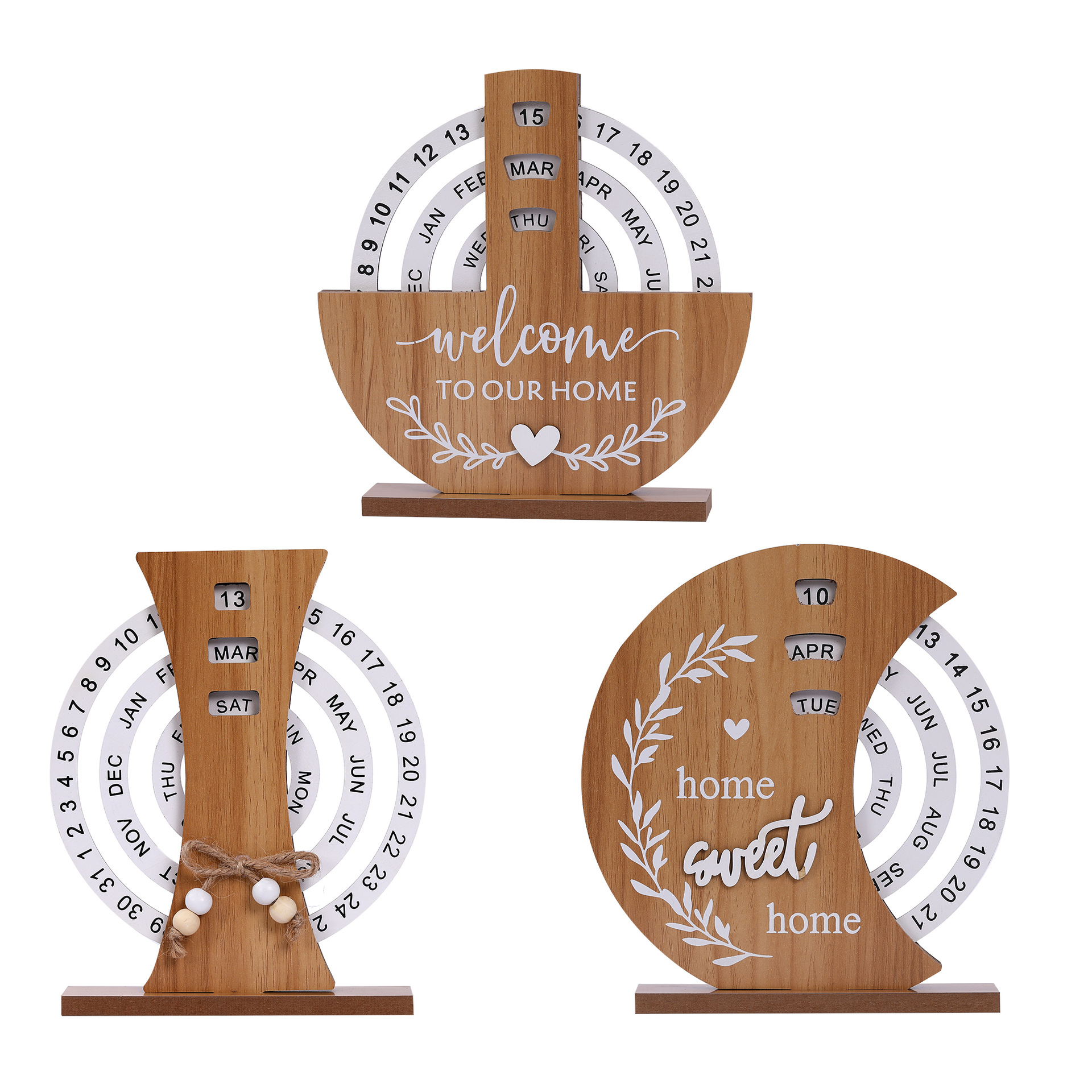 Wooden Desk Calendar with Rotating Dials 1