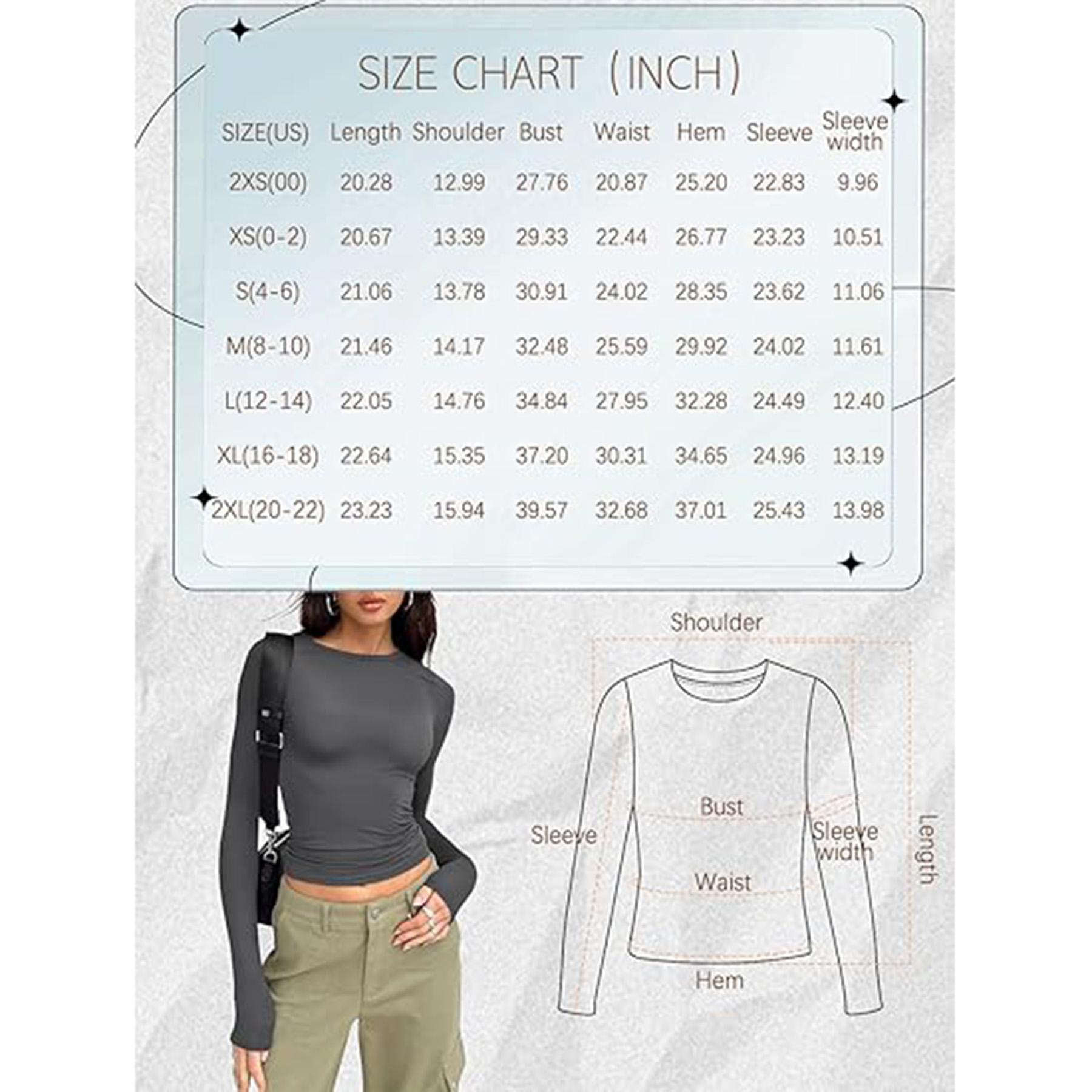 Women's Long Sleeved Shirt Basic Crop Top Tight Fit 6