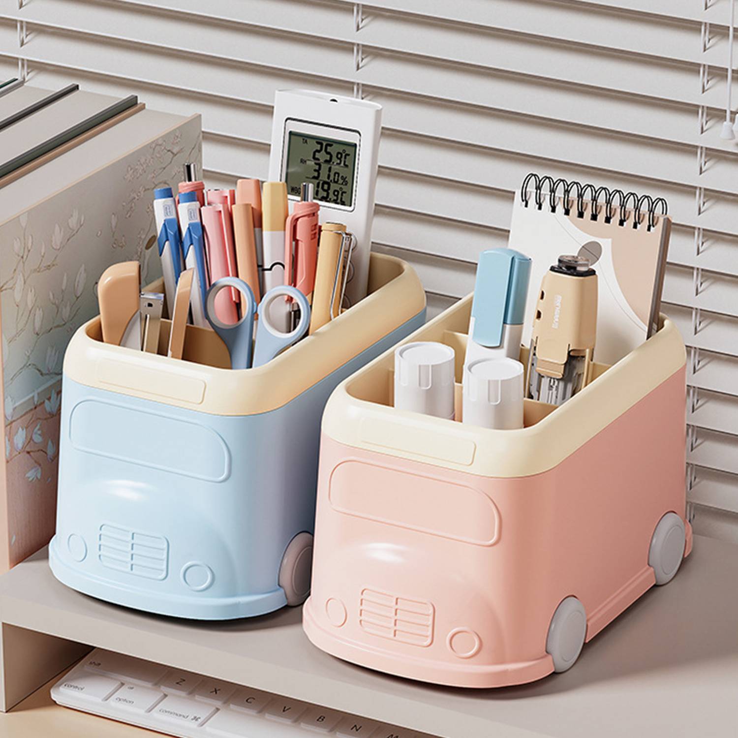 Bus Shaped Pen Pot Desk Organizer Case Cosmetic Brush Holder 6