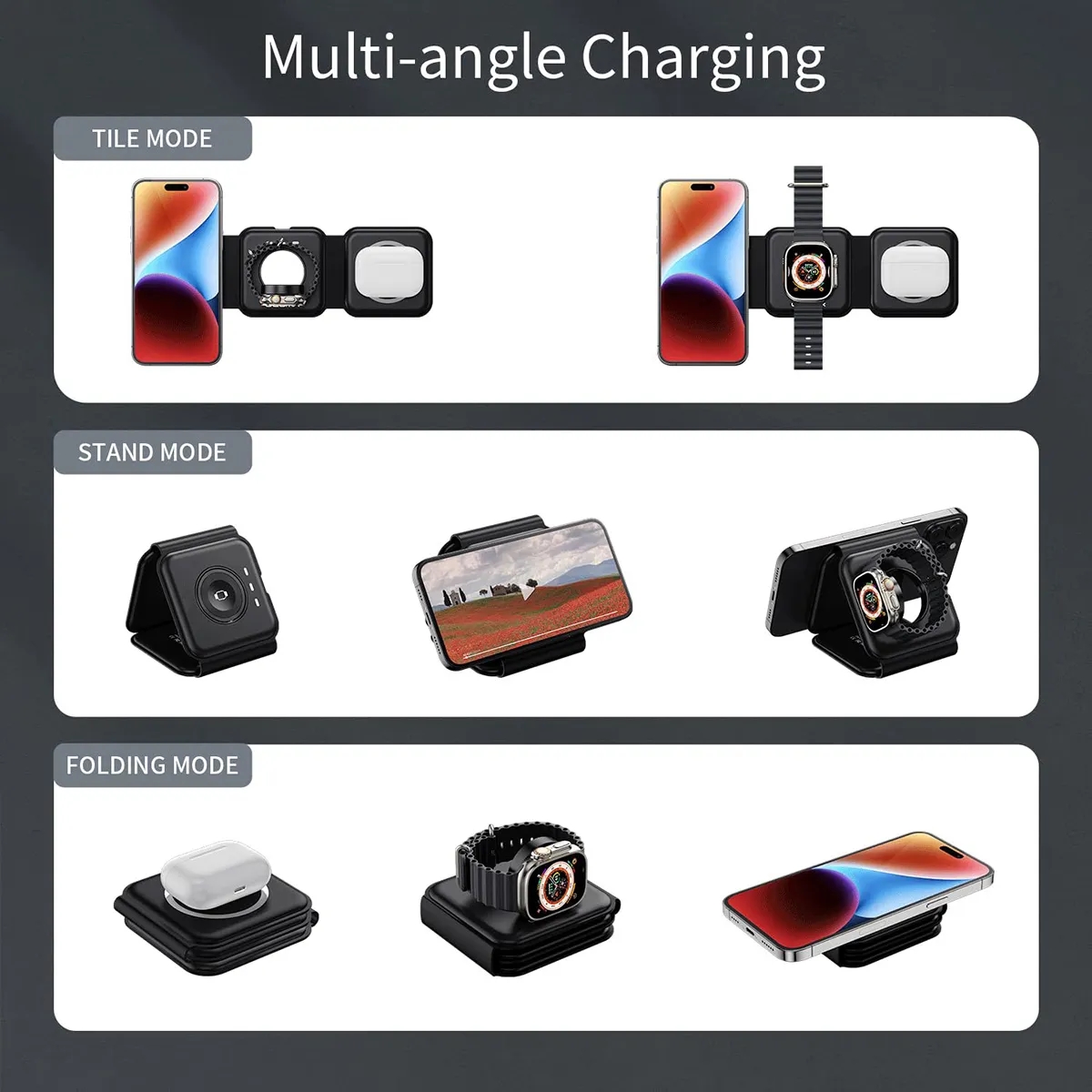 3-in-1 Foldable 15W Magsafe Wireless Charging Station 7
