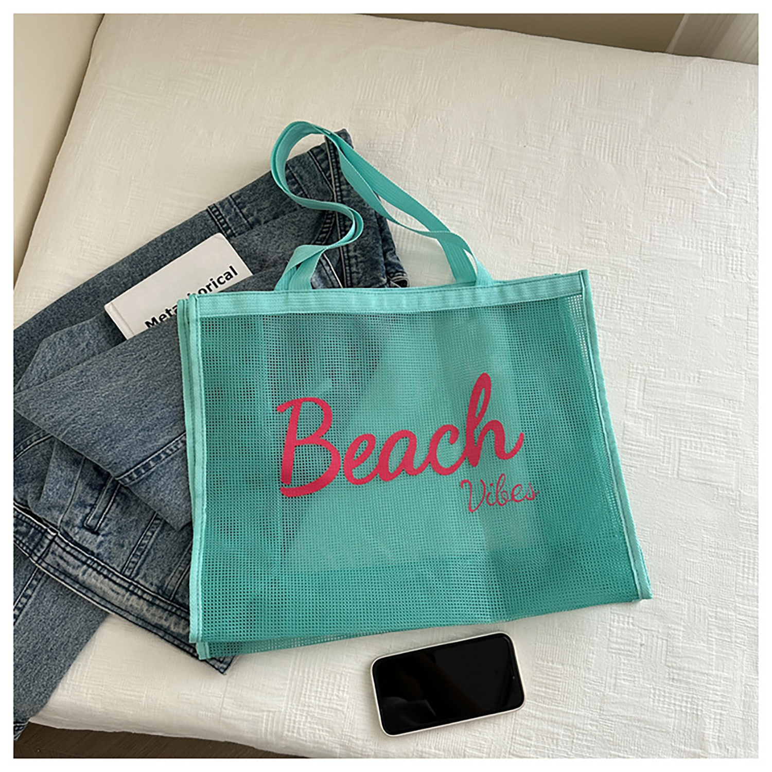 Large Capacity Sheer Mesh Beach Tote Bag, custom tote bag with logo imprint 8
