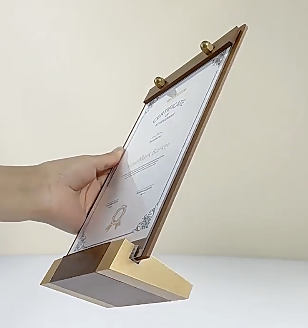 Acrylic Sign Holder with Wood-Color Base 8