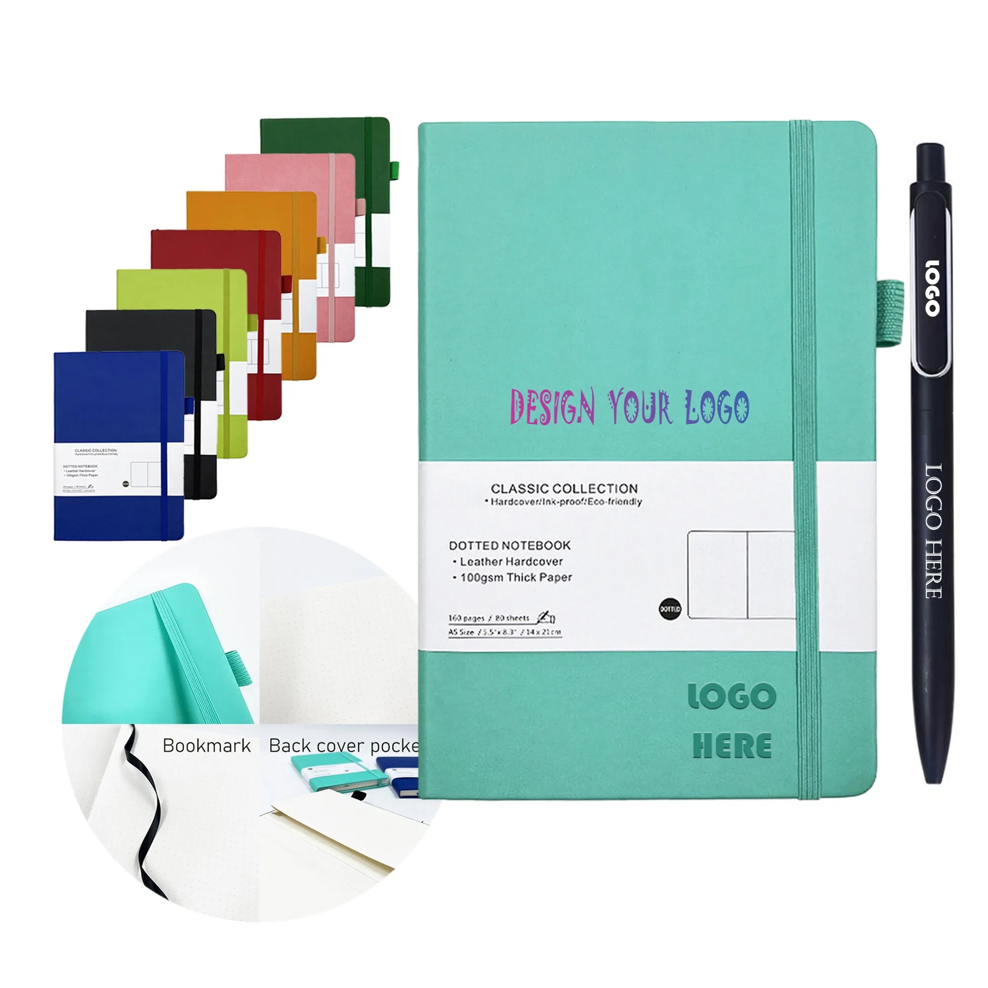 A5 Leather Cover Dotted Notebook With Metal Pen 5
