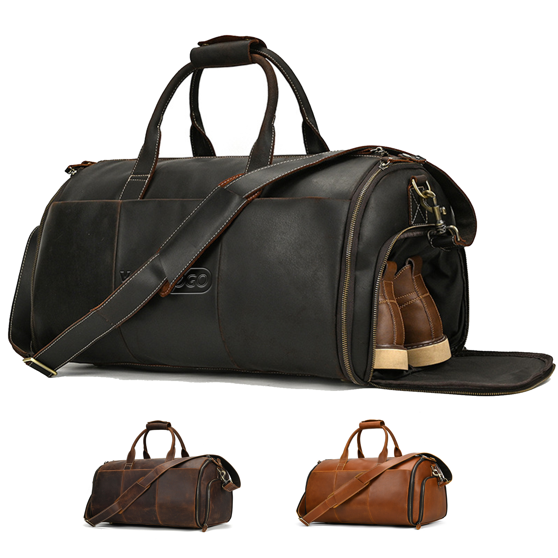 Genuine Leather Weekender Garment Duffle Bag 2