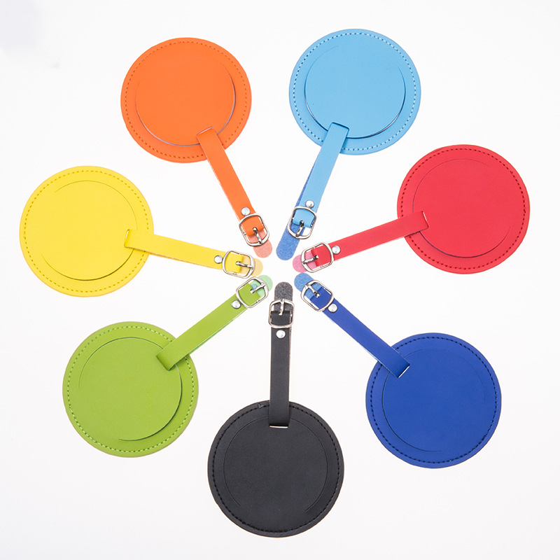 Round Leather Luggage Tag W/ Flip Open Window 2