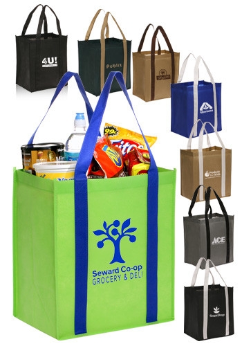 Dual Tone Non-Woven Grocery Tote Bag - 12" W x 14" H 1