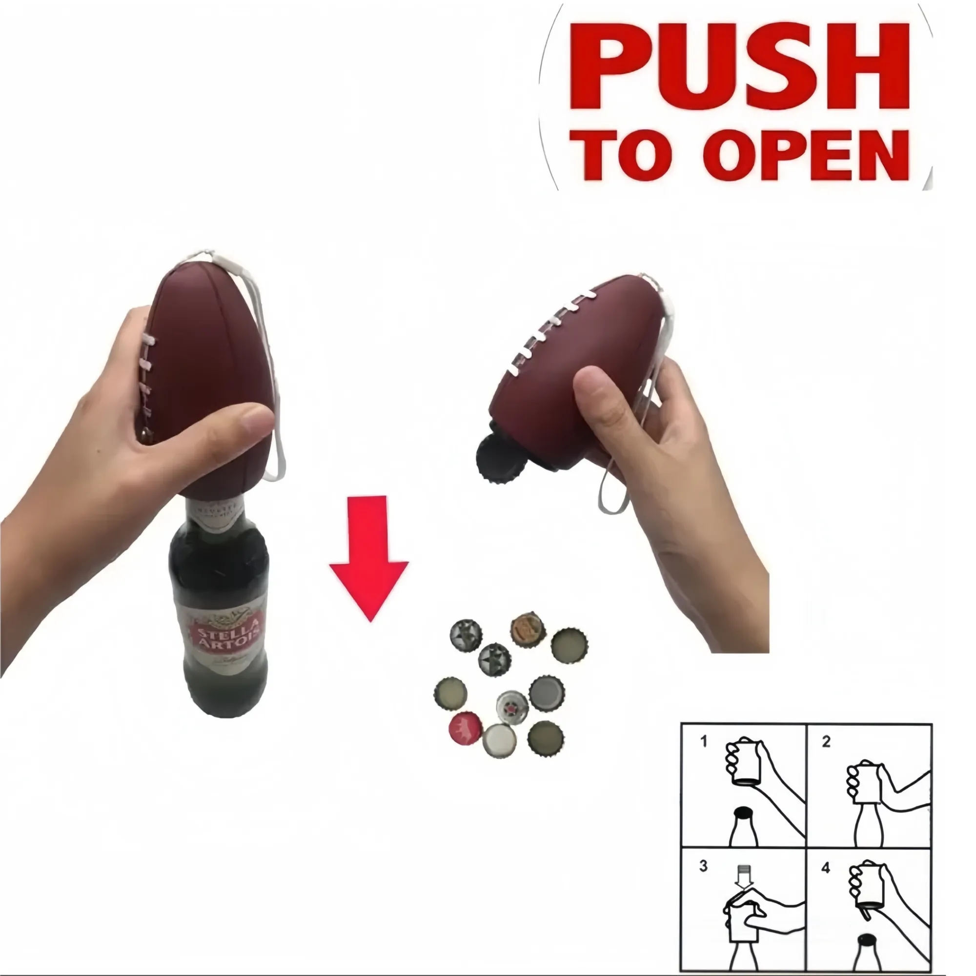 Football-Shaped Automatic Press Down Bottle Opener 7