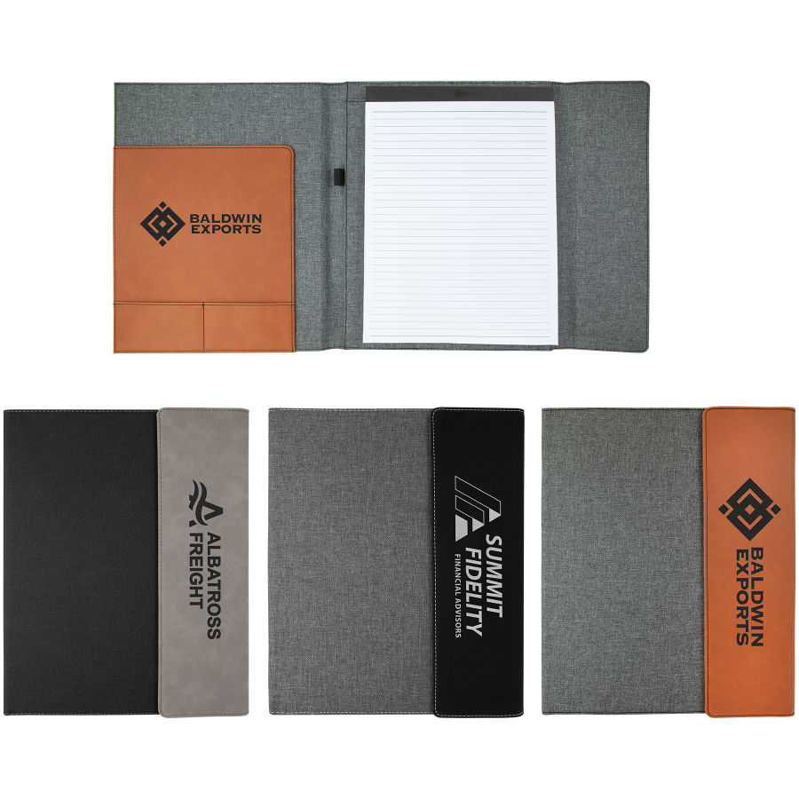 9 1/2" x 12" Gray Leatherette / Black Canvas Portfolio w / Notepad 3